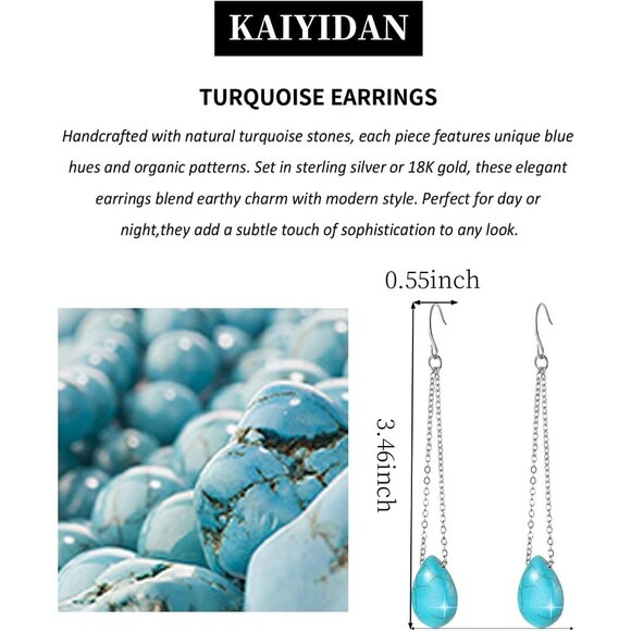 Long Teardrop Chain Turquoise Vintage Long Summer Earring for Women Jewelry - Picture 3 of 7